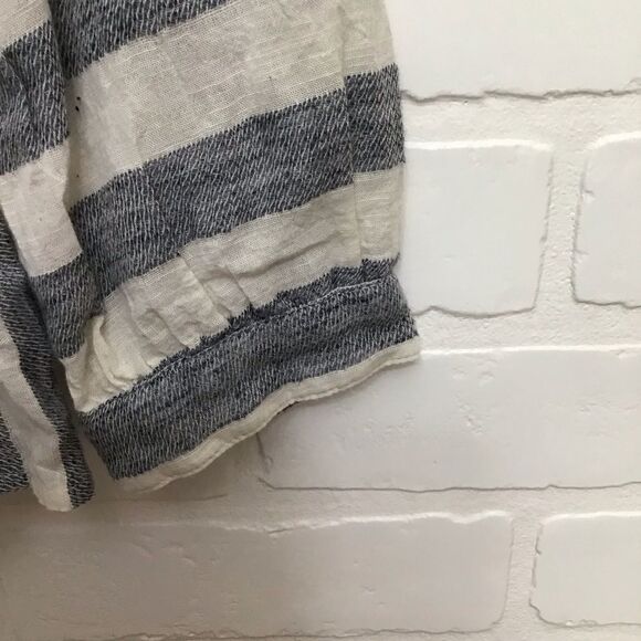 LUCKY Brand striped white blue jeans frills buttom blouse small boho lagenlook - Picture 4 of 12